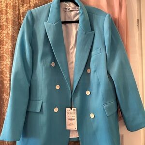 Zara Turquoise Buttoned Jacket